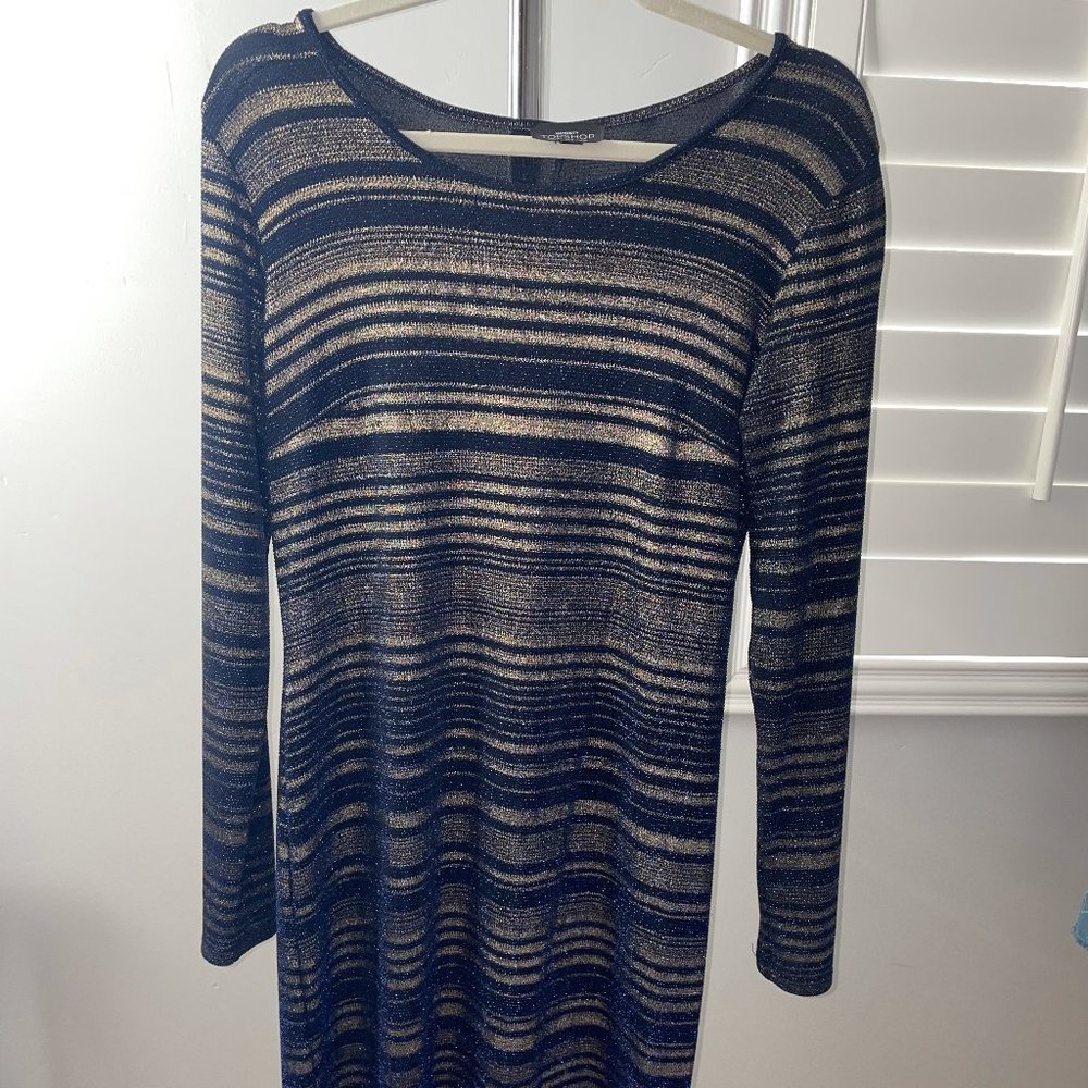 Topshop Maternity Navy and Gold Striped Dress